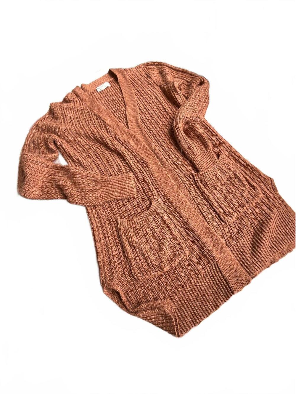 Rust knit open front cardigan sweater